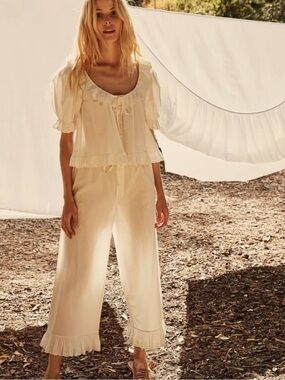 Doen Margery Ruffled Hem Cotton Pants